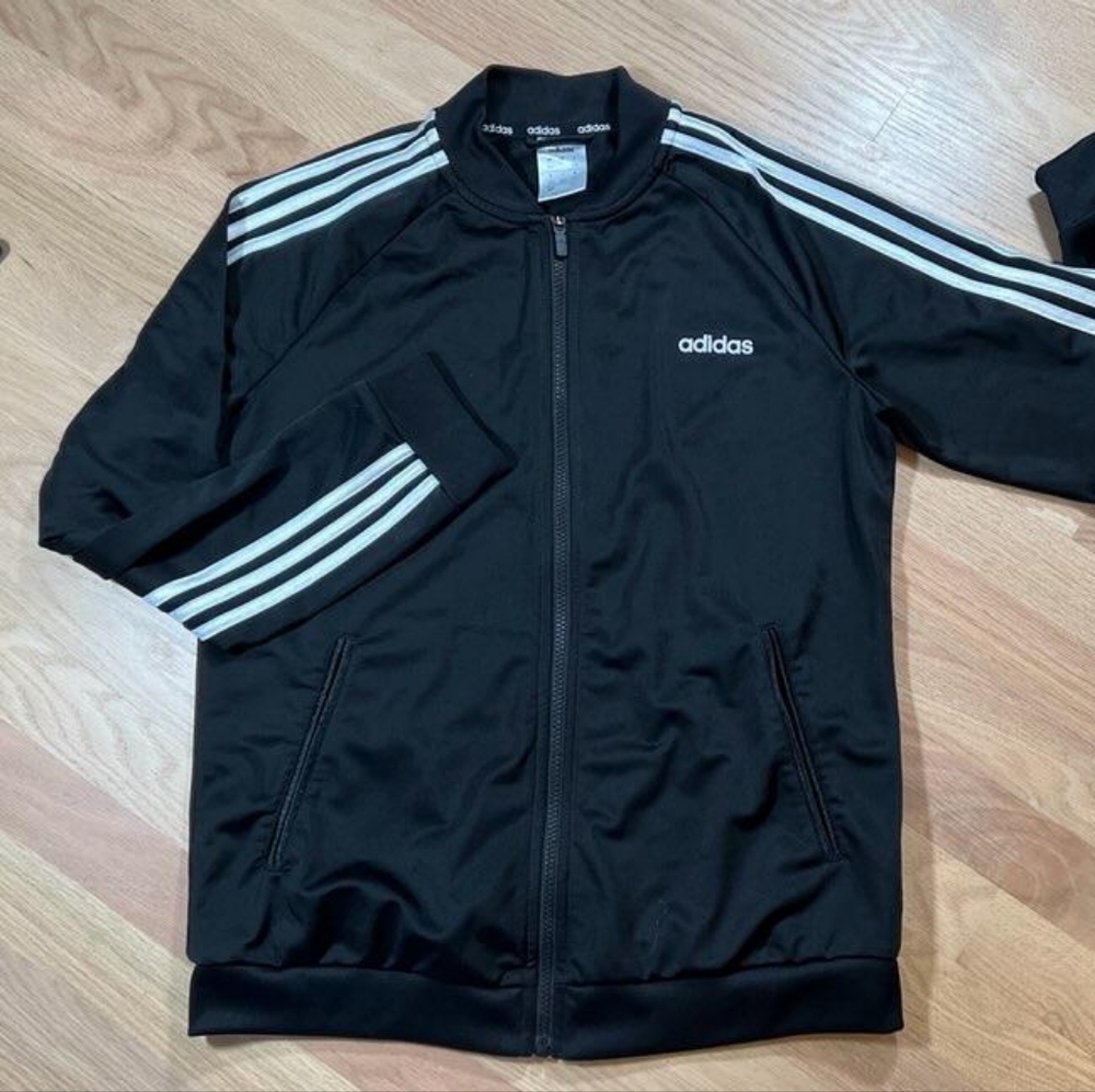 Adidas Black 3 White Stripe Activewear Zipper Jacket Womens size L